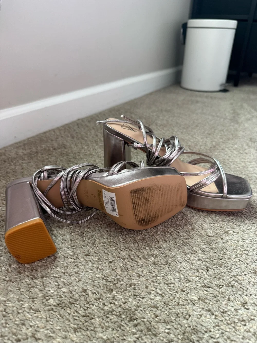 Windsor Metallic Silver Strappy Platform Block Heels